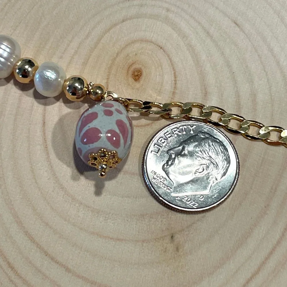 DaVella Collections Linda Bracelet Talavera Poblana Charm Pearl Mexican Handmade